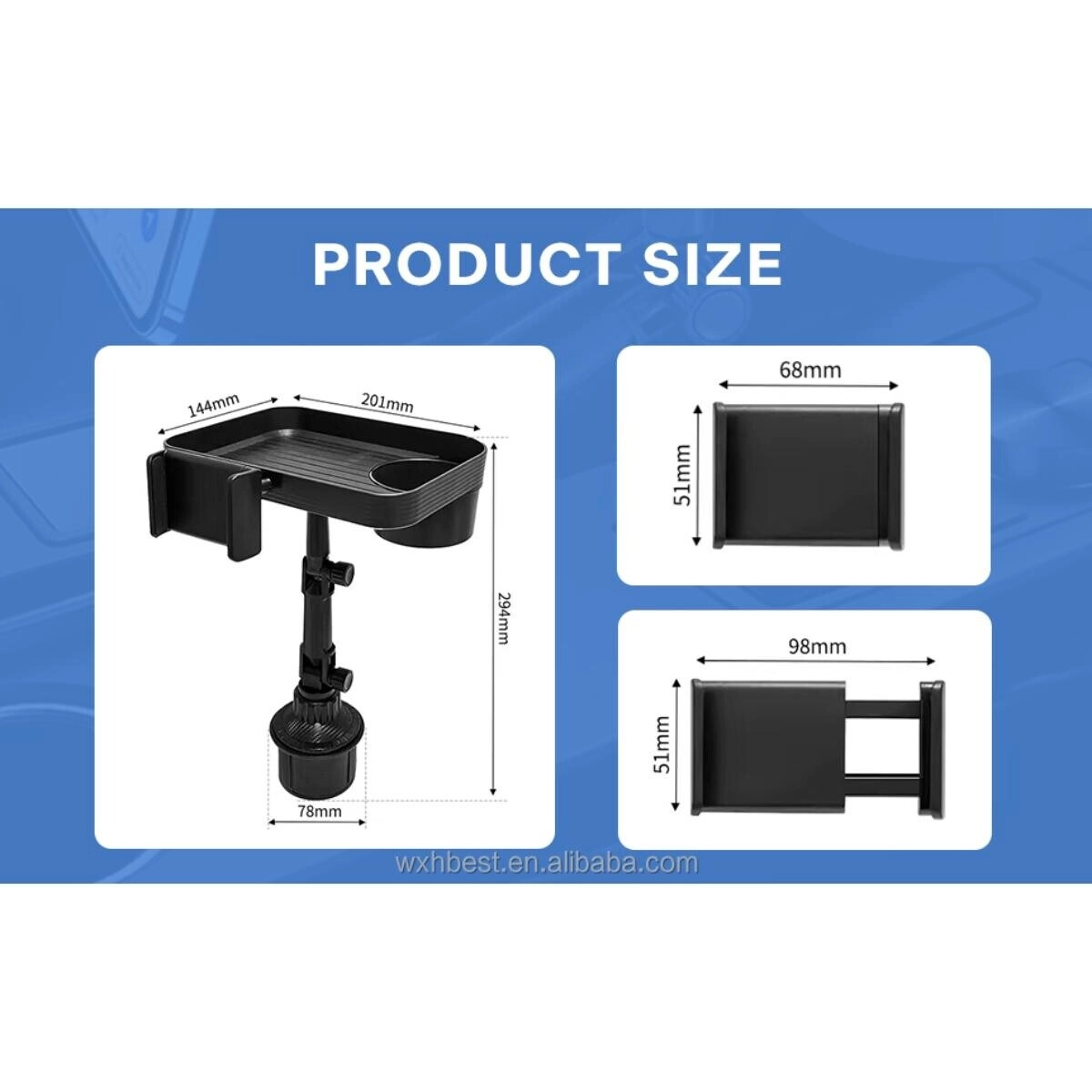 2-in-1 Adjustable Car Cup Holder with Rotating Tray