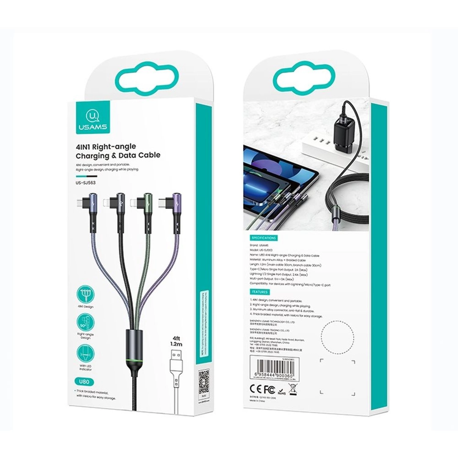 4 In 1 USB Cable USB-A to USB-C 1.2m
