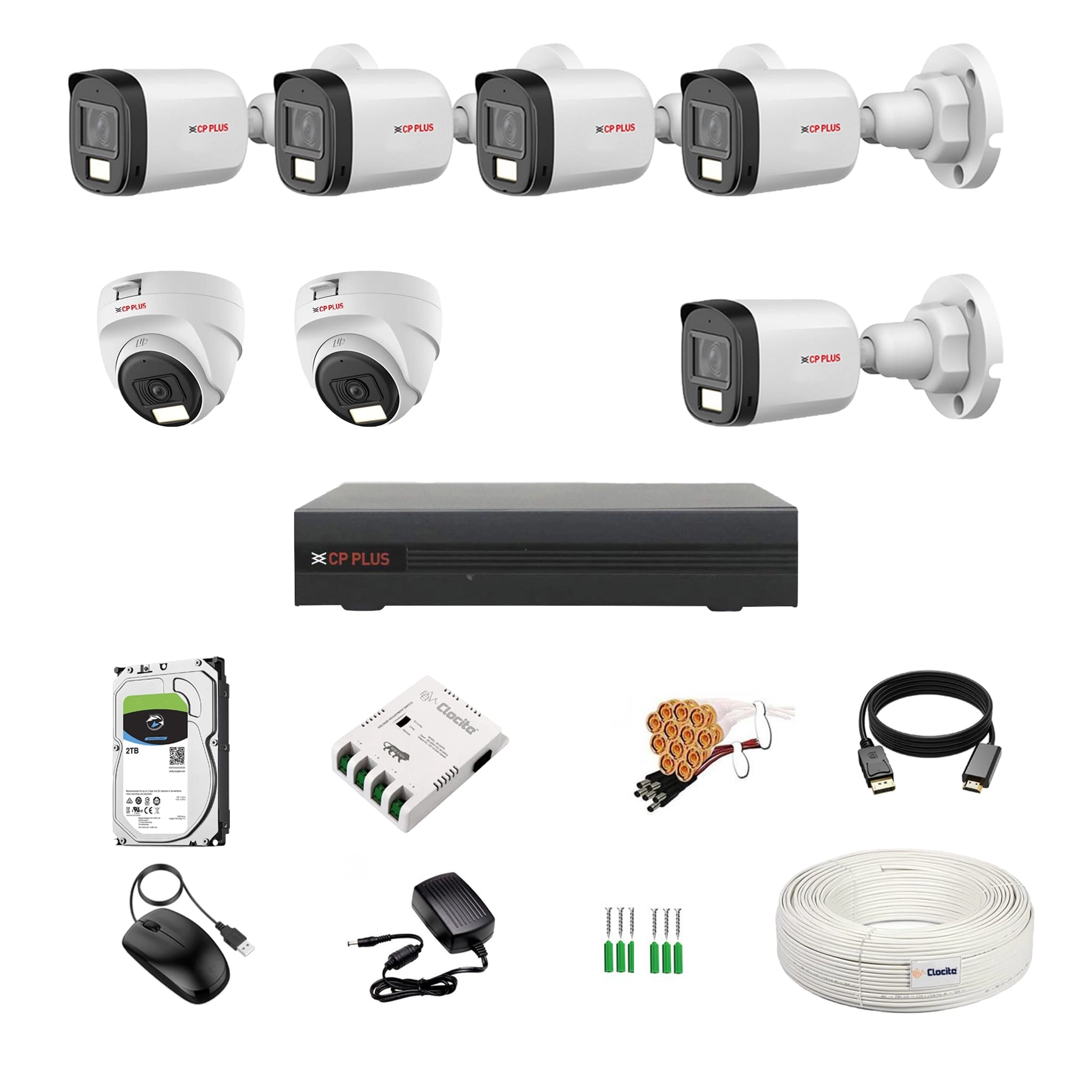 IAC-5MP-BIM - 8CH + 5MP Dome Camera + 5MP Bullet Camera + Hard Disk - 2TB + 8Ch SMPS + CCTV Coaxial Cable