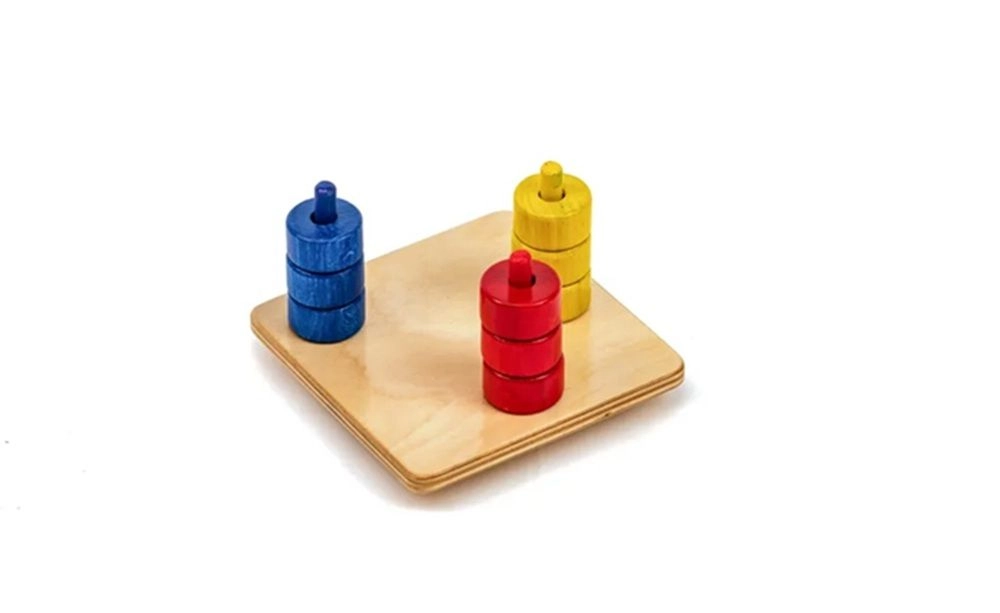 Edu Fun Coloured Discs On Coloured Dowels - Suitable for 12 months and above 10 pieces