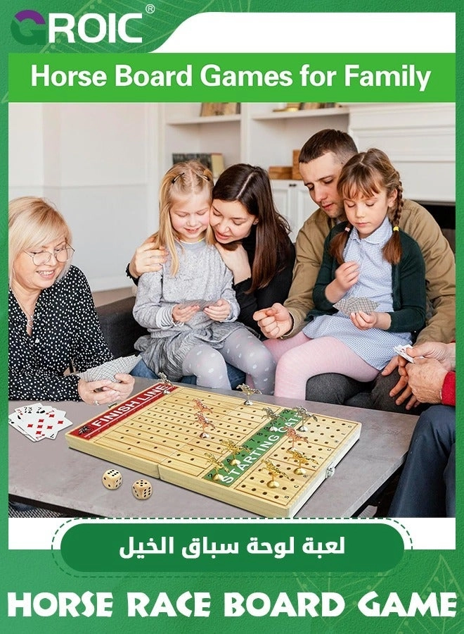 Horse Racing Board Game - Solid Wood 11 Metal Horses 2 Boxes of Cards