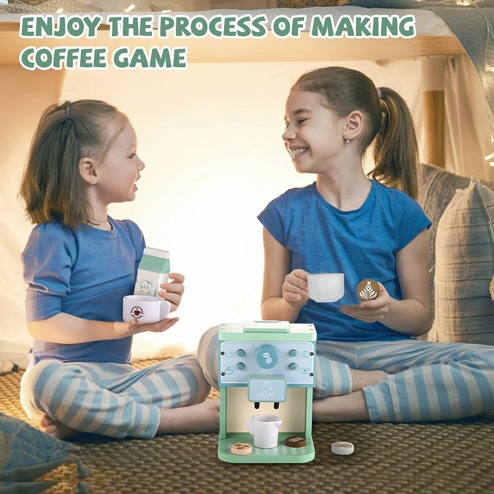 Kids Wooden Coffee Maker Pretend Playset - 8pcs (5551007-KABI-0155)