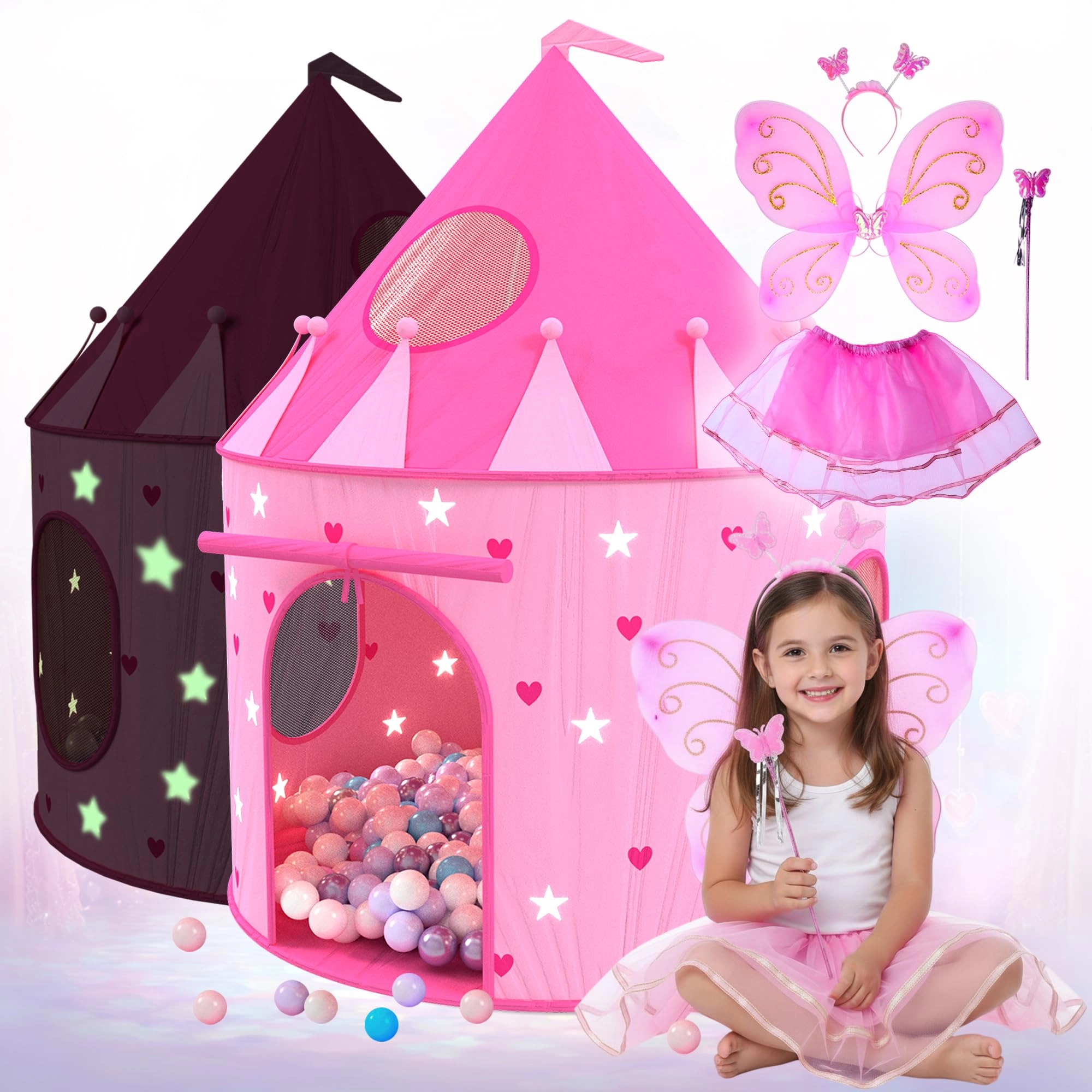 playZ Princess Castle Pop Up Tent - Pink Foldable