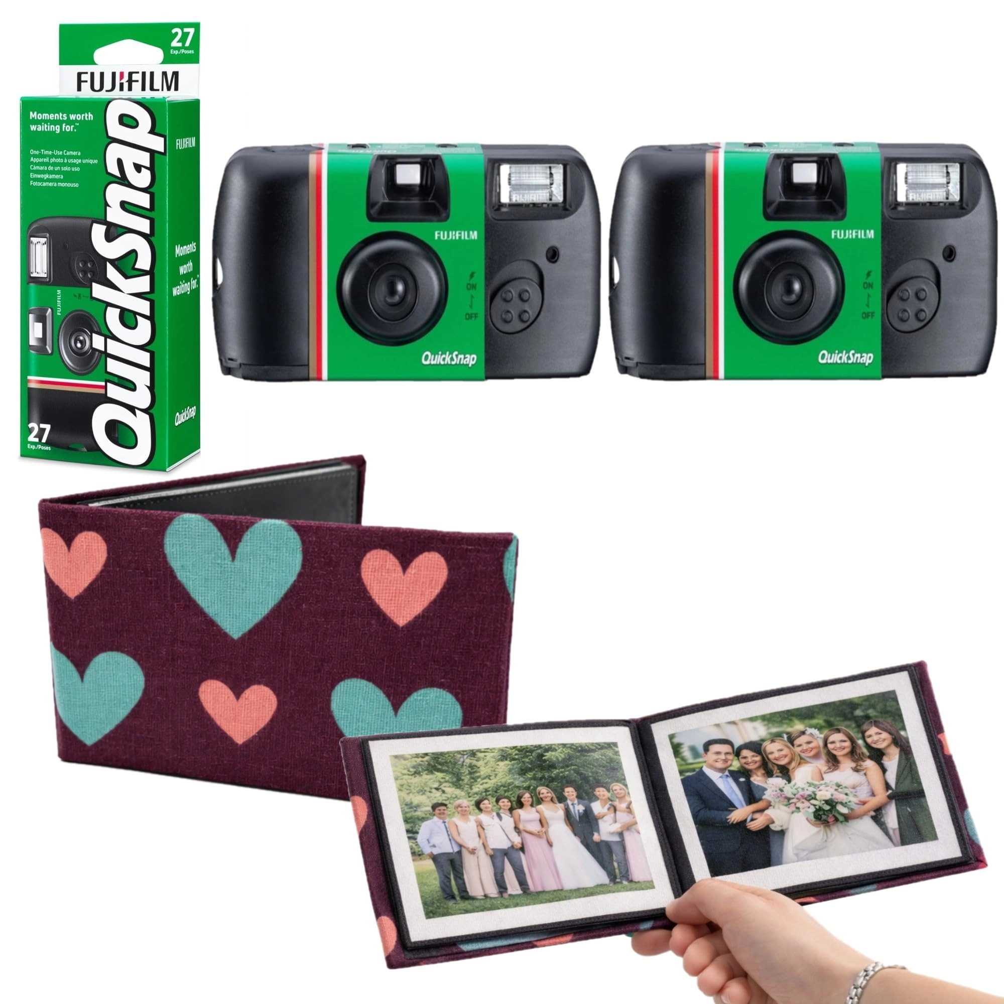 QuickSnap Flash 400 - 27 exposures ISO 400 + 36 Slot Photo Album - Purple Heart Fabric