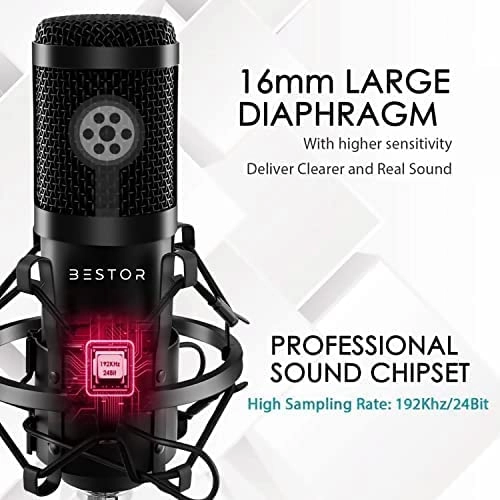 USB Condenser Microphone Kit - USB Microphone 192kHZ/24bit Cardioid