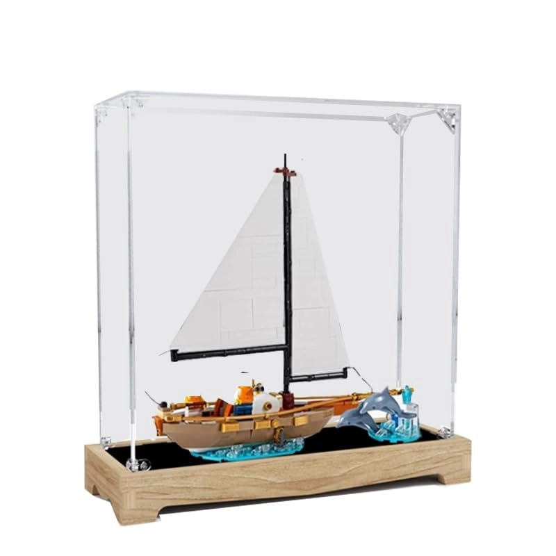 HCAEIOFJ Clear Acrylic Display Case - 12.59x3.93x12.59in. Wood Bottom 1