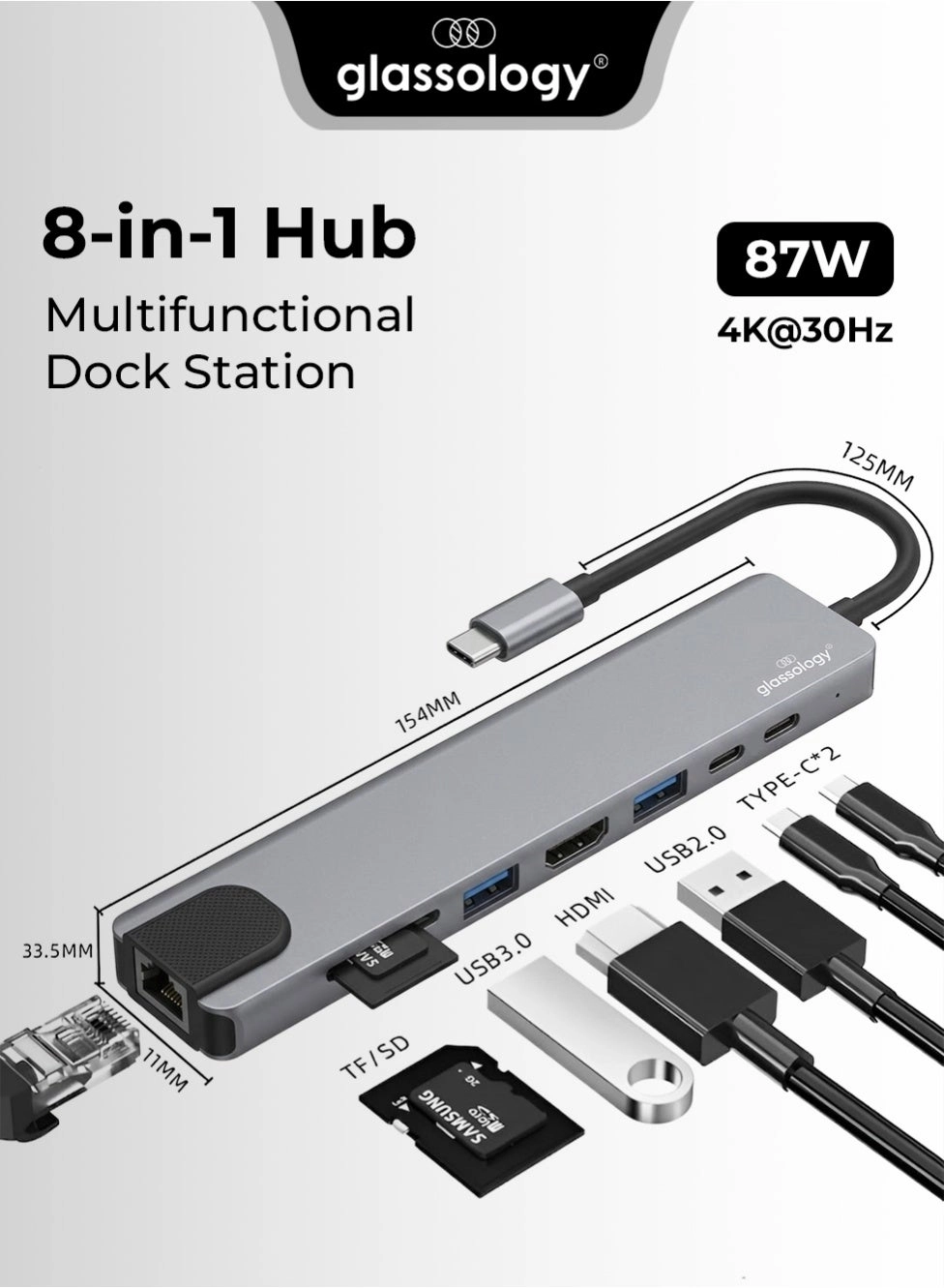 glassology GH8G - 8-in-1 USB-C Hub 4K HDMI