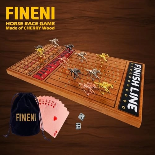 Horse Racing Game - 11 Metal Horses 22” Cherry Wood Board