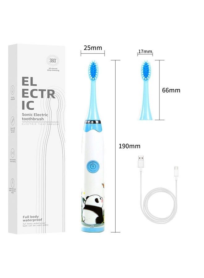 Kids Sonic Electric Toothbrush - USB-C Rechargeable 30s Reminder 4 Brush Heads