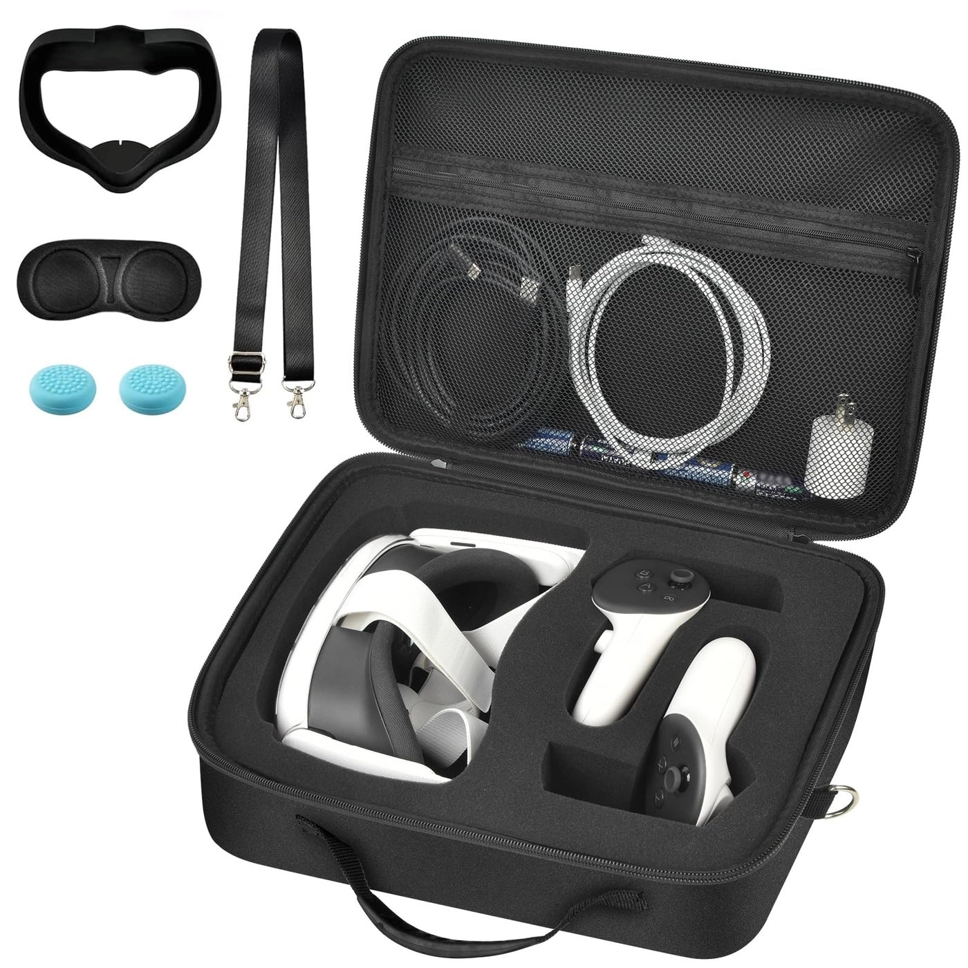Comecase Carrying Case - for Meta Quest 3/Quest 3S/Oculus Quest 2 + Silicone VR Face Cover + Lens Protector + Thumb Grip Cap Covers + Adjustable Shoulder Strap