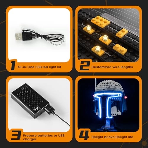 LED Light Kit for LEGO 75408 Helmet by Jango-Fett - Plastic