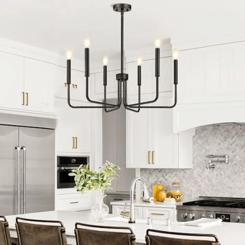6-Light Farmhouse Chandelier - Black Indoor
