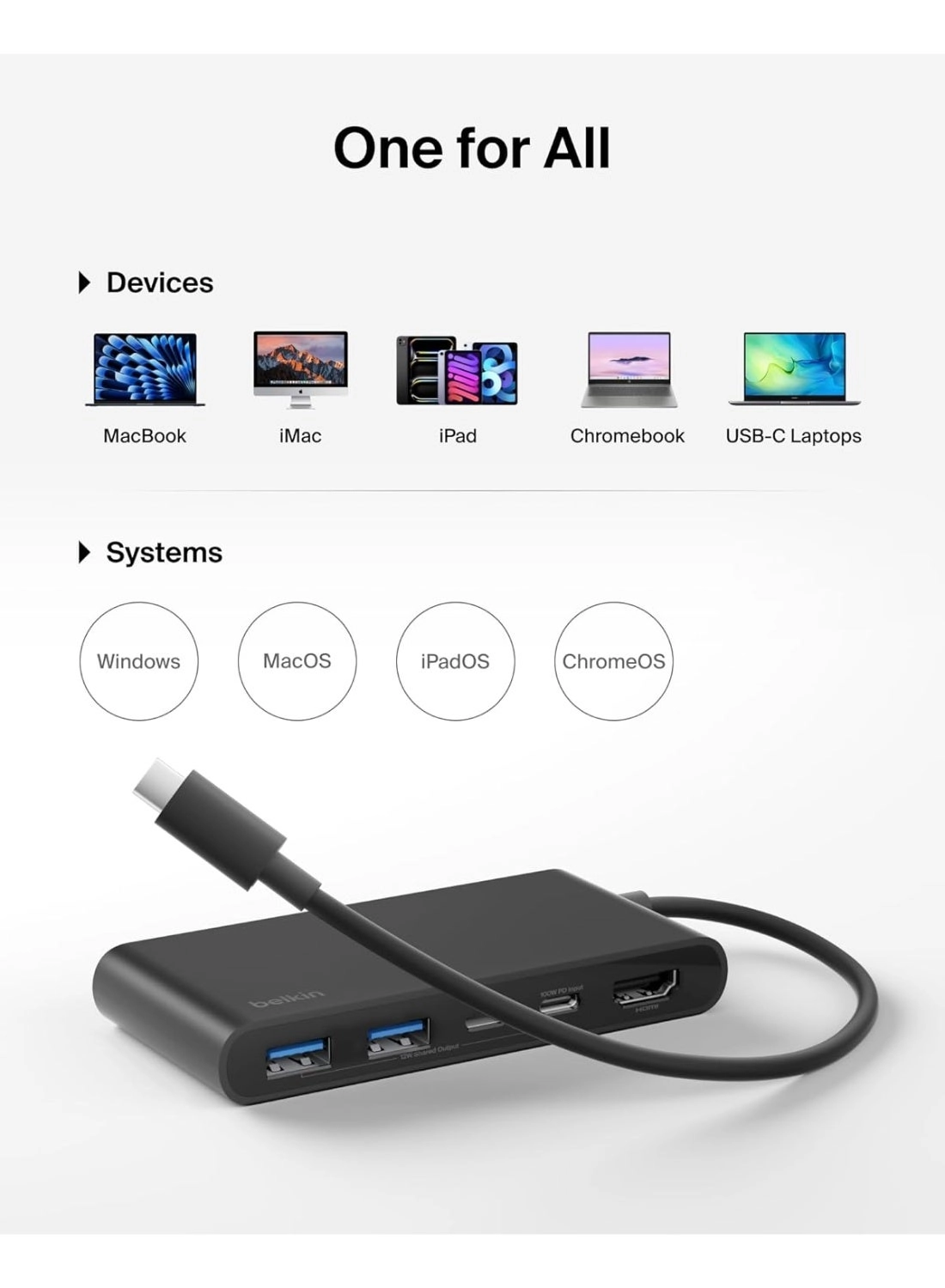 5-In-1 USB-C Multiport Hub Adapter - 4K 60Hz 100W PD