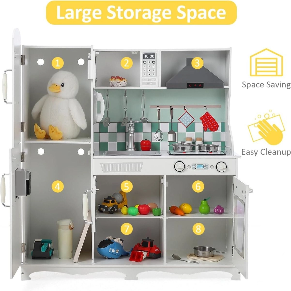 Kids Wooden Kitchen Playset - Oven Sink Microwave Storage Cabinets (GB-2020382)