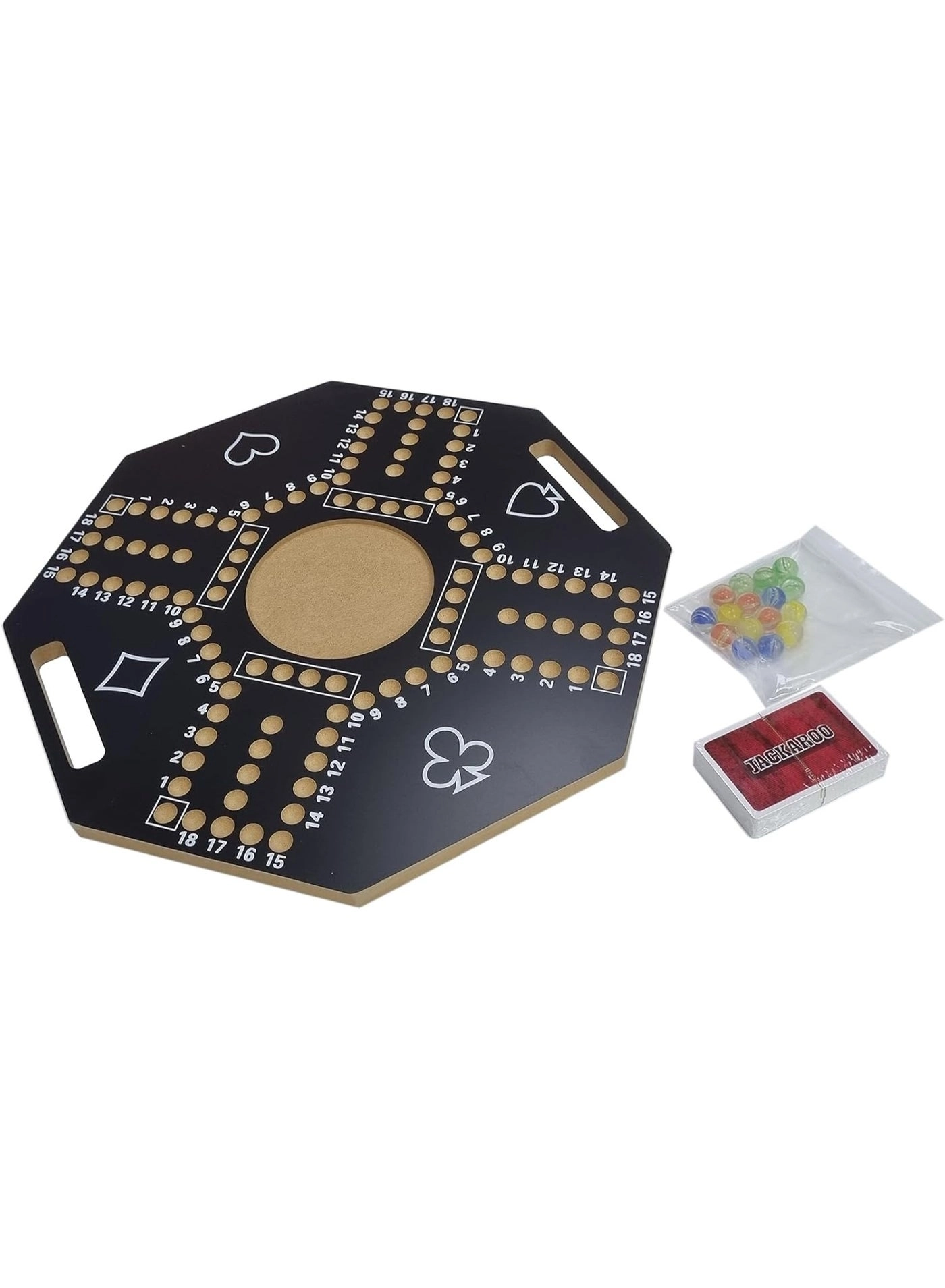 Jackaroo - Wooden Hexagonal Board with Marbles & Cards