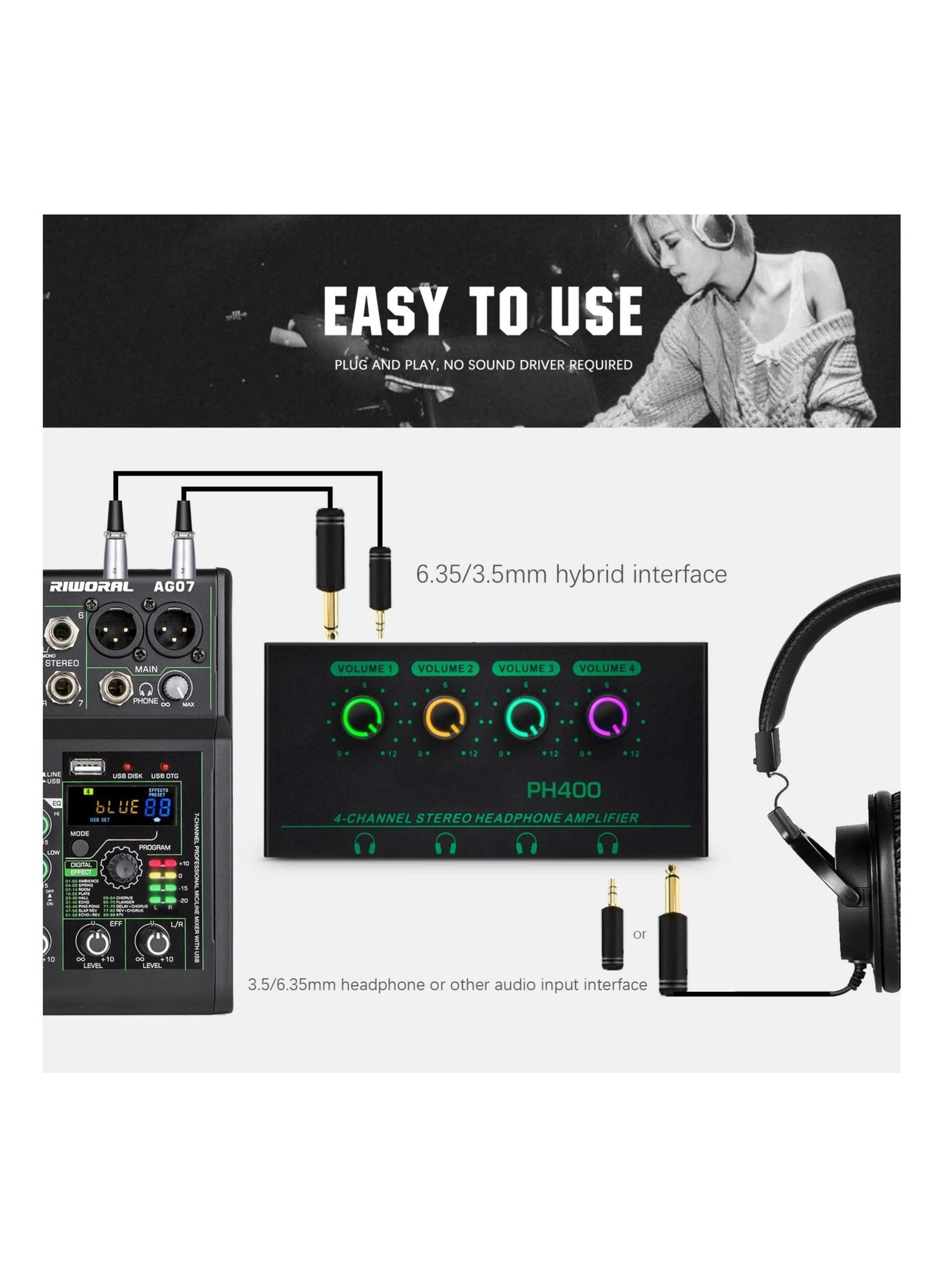 Headphone Amplifier - 4 Channel 1/4In 3.5mm TRS