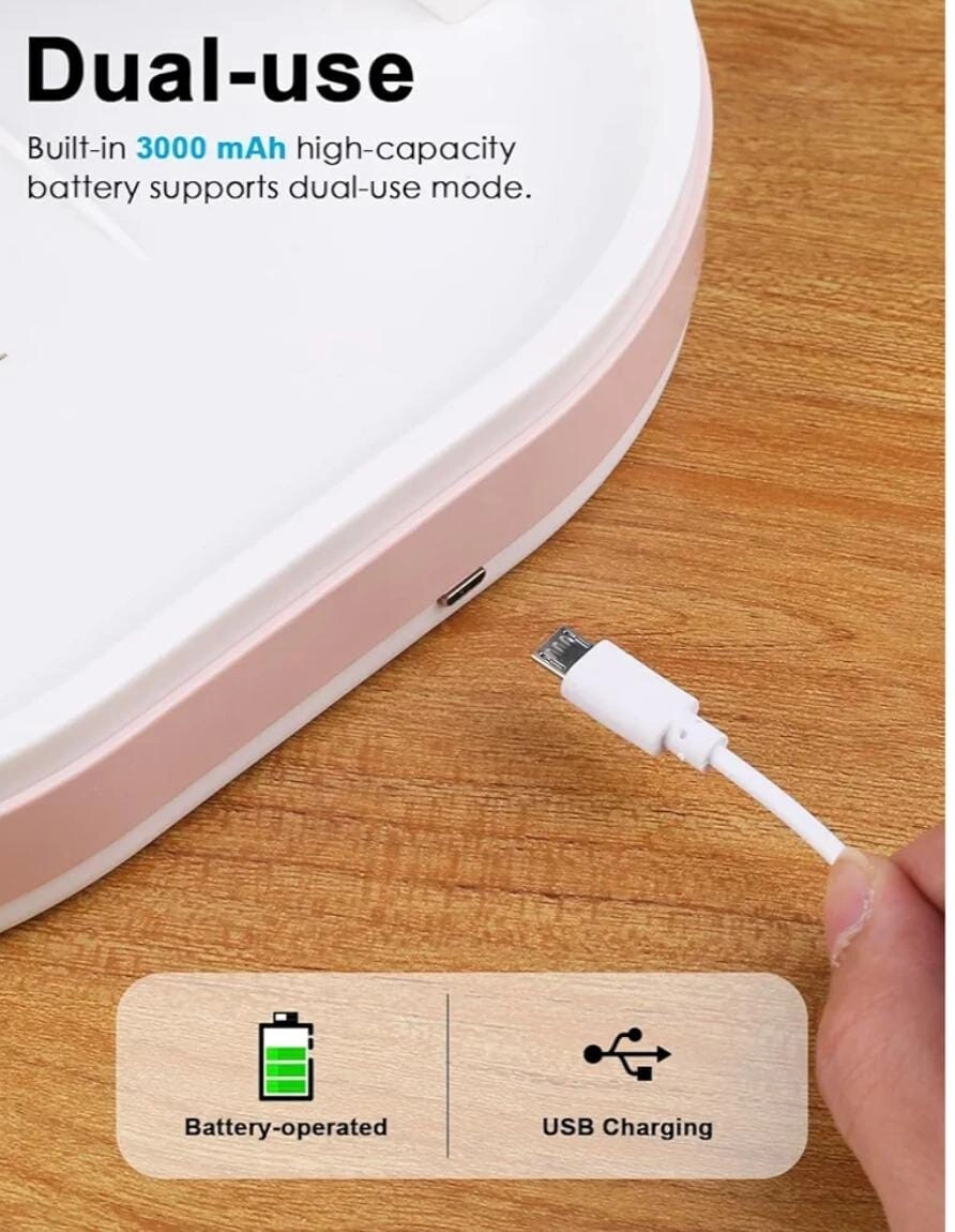 Portable Rechargeable Fan with LED Light - 3 Speed 8 Hours 180° Rotating