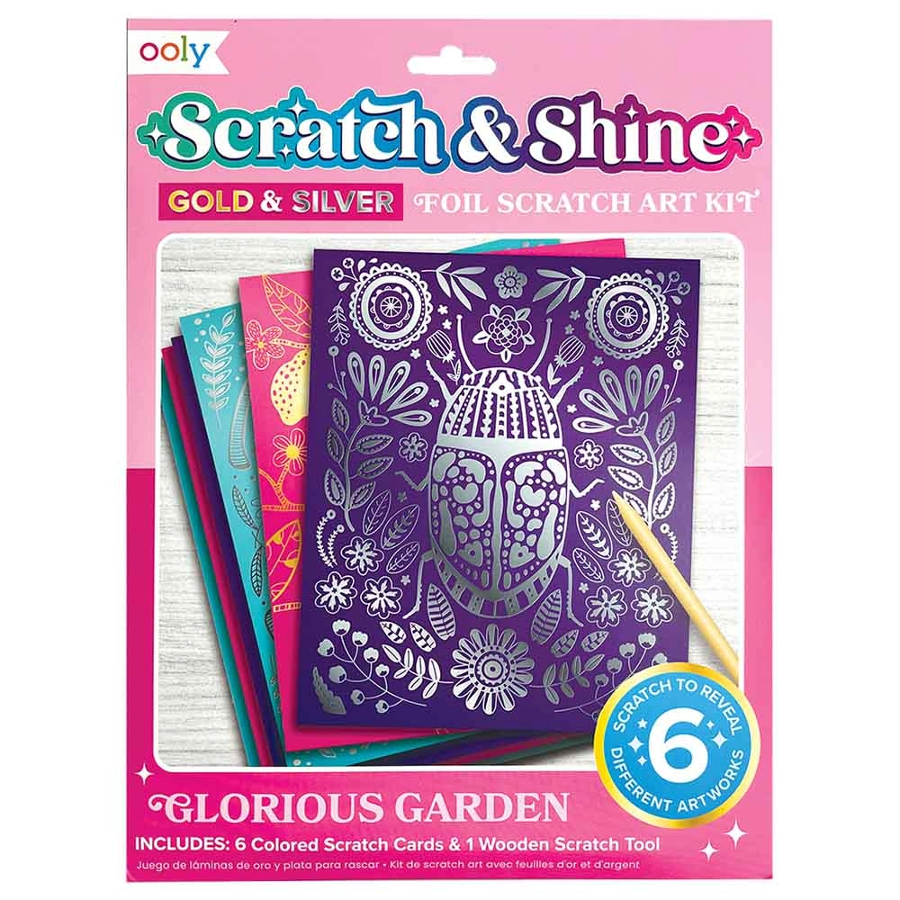 OOLY Scratch & Shine Foil Scratch Art Kit Glorious Garden- 6+ years