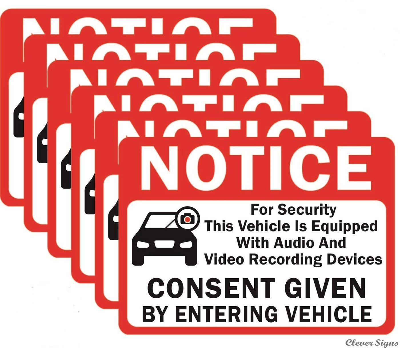 CLEVER SIGNS Notice Vehicle is Equipped With Audio And Video Recording Devices Consent By Entering Car Sticker