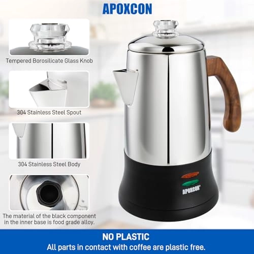 Electric Coffee Percolator - 6 Cups Keep Warm Cordless Serve