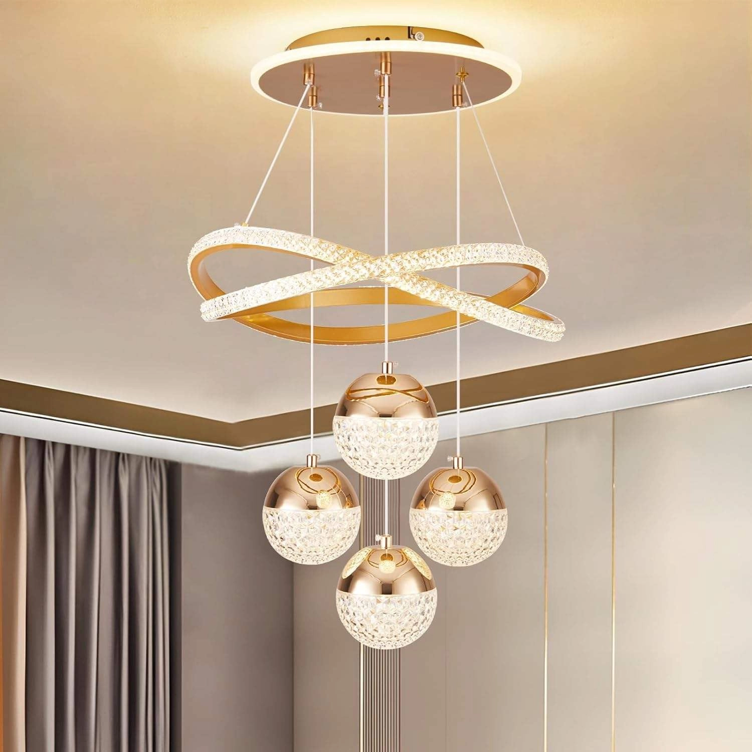 FUTURE FZC Modern Gold LED Chandelier - 3-Color Dimmable