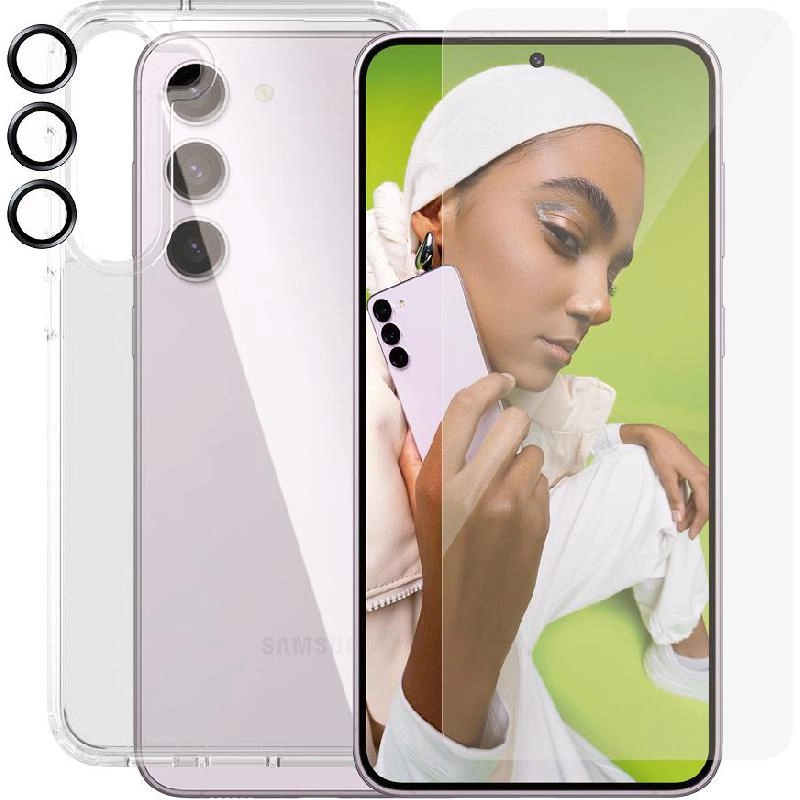 Hard Case + Screen Protector + Hoops Camera Lens Protector - Clear for Samsung Galaxy S24+