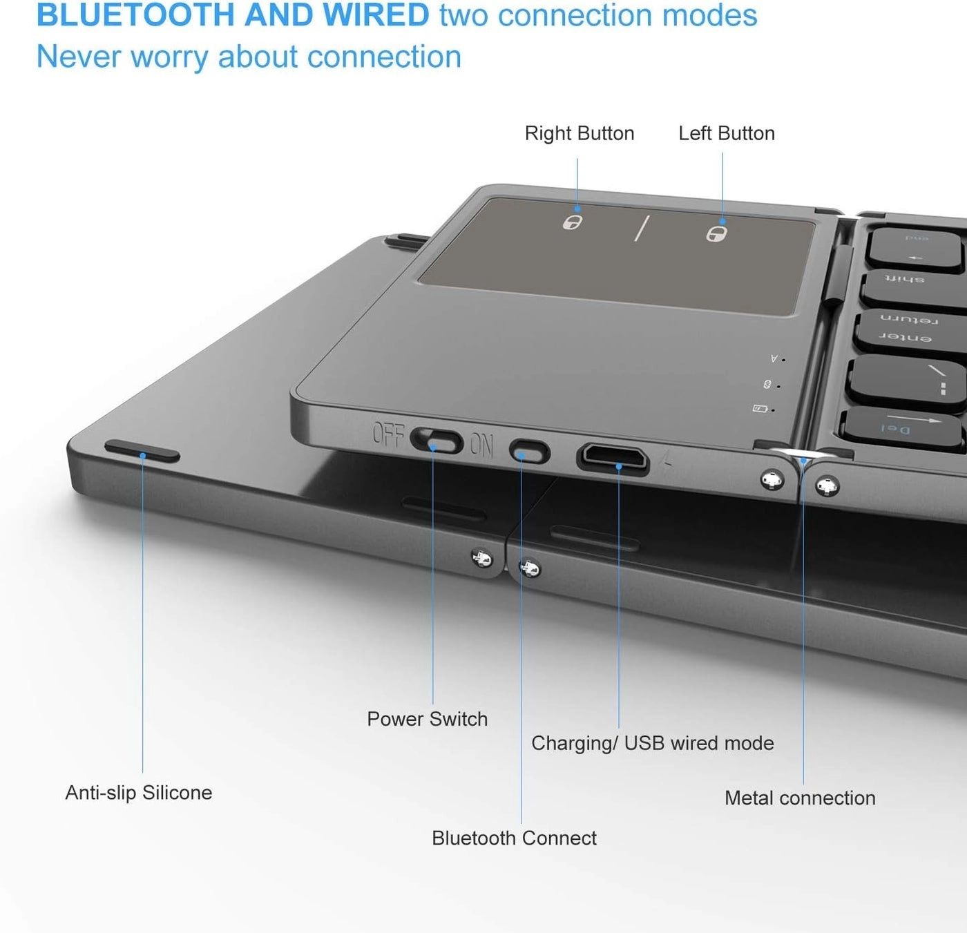 Foldable Bluetooth Keyboard - Touchpad Dual Modes Bluetooth