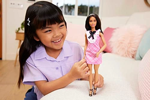 Barbie Fashionistas - #209 Black Hair Pink Plaid Dress Ages 3+