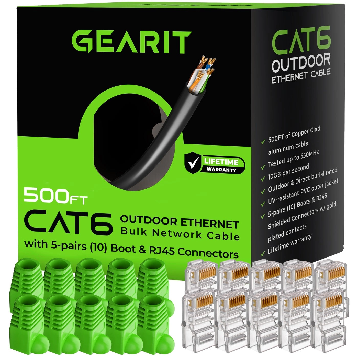 GEARit RJ45 Cat-6 Ethernet Patch Cable - 500ft + RJ45 connector + protective boot