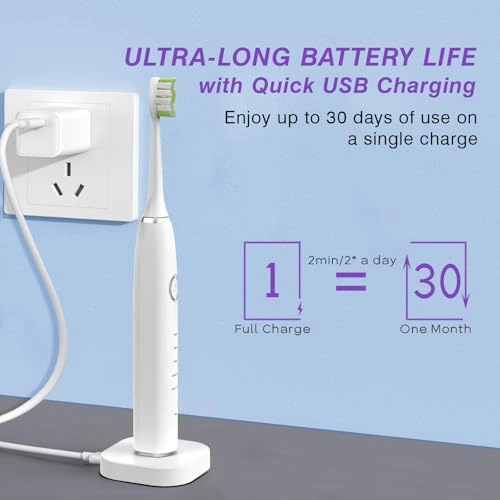 Advanced Sonic Electric Toothbrush - 4 Replacement Heads Multiple Modes