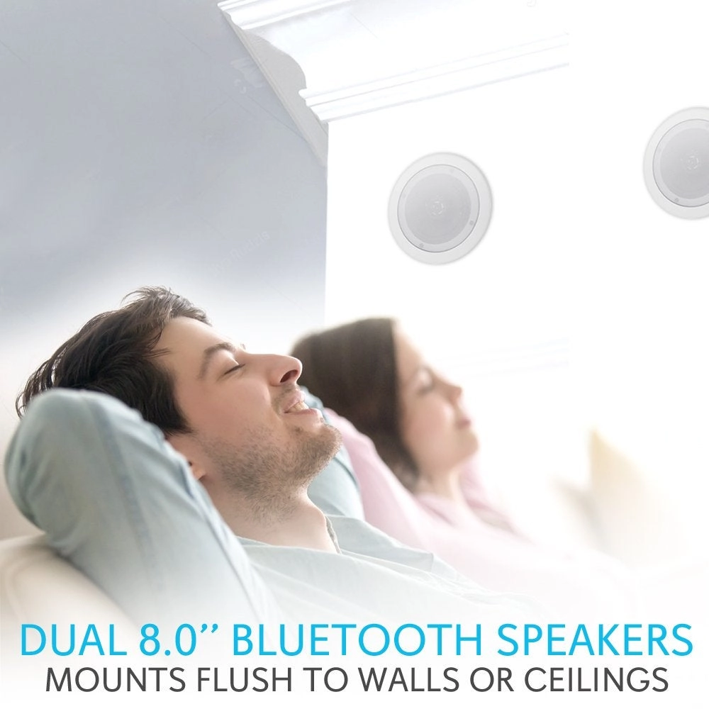 Pair 8" Bluetooth Flush Mount In-wall In-ceiling 2-Way Universal Home Speaker System - 250 Watts