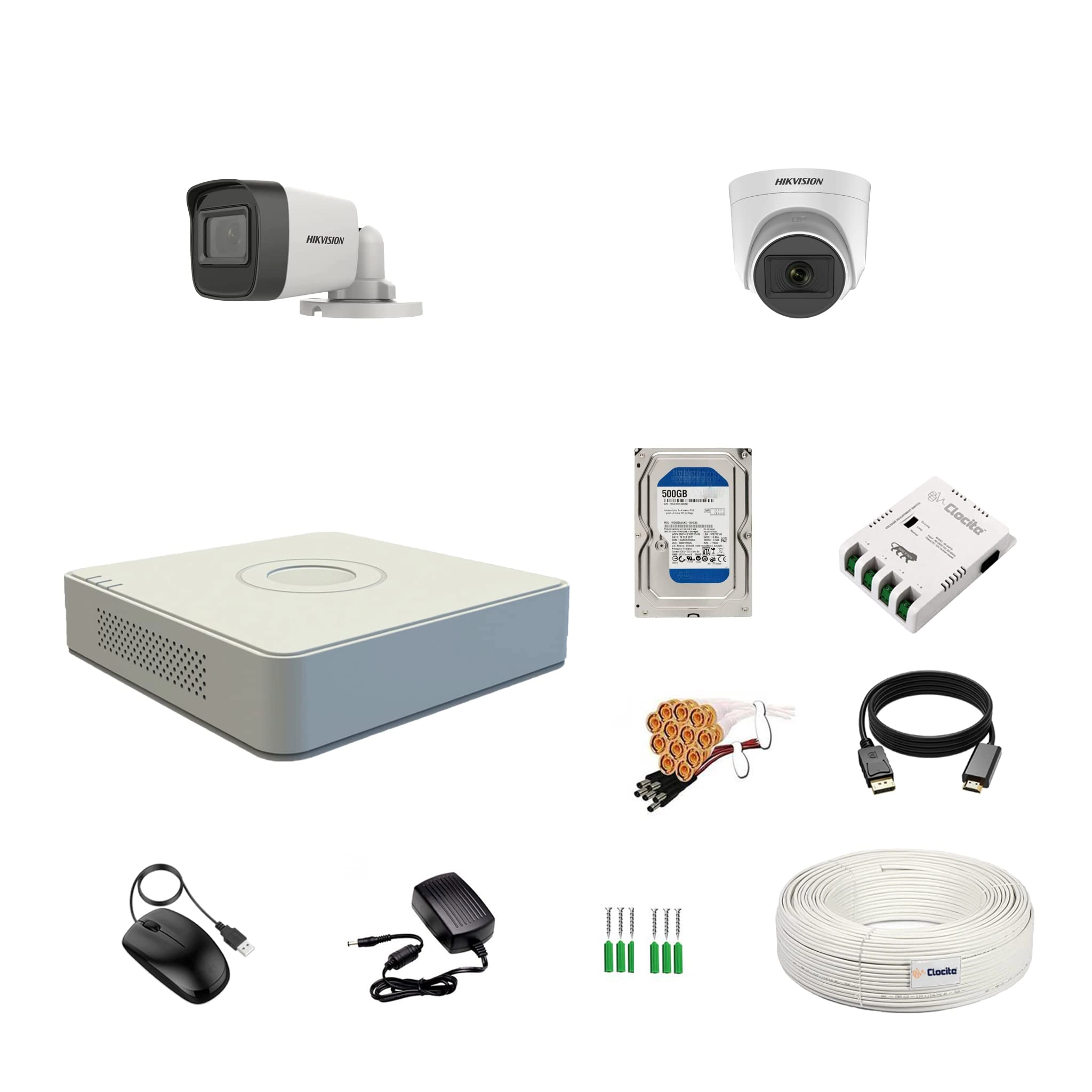 Turbo HD DVR - 4 channels + Outdoor Dual Light Camera - 2 MP + HDD - 500 GB + Power Supply + Cable + BNC/DC Set