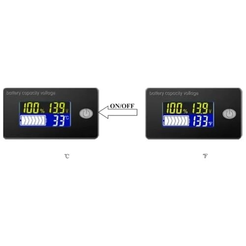 Battery Capacity Indicator - 10V to 100 V Temperature Monitor