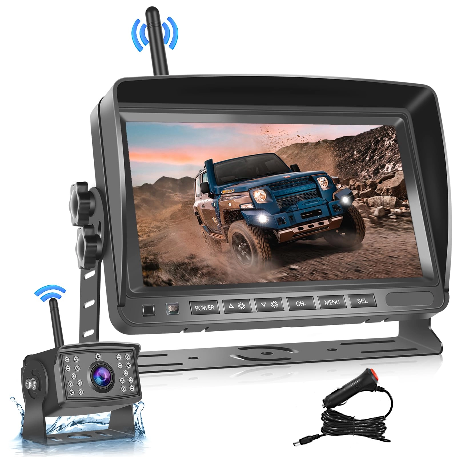 7 Inch TFT LCD Monitor - Wireless + Rear View Camera - Night vision 720P