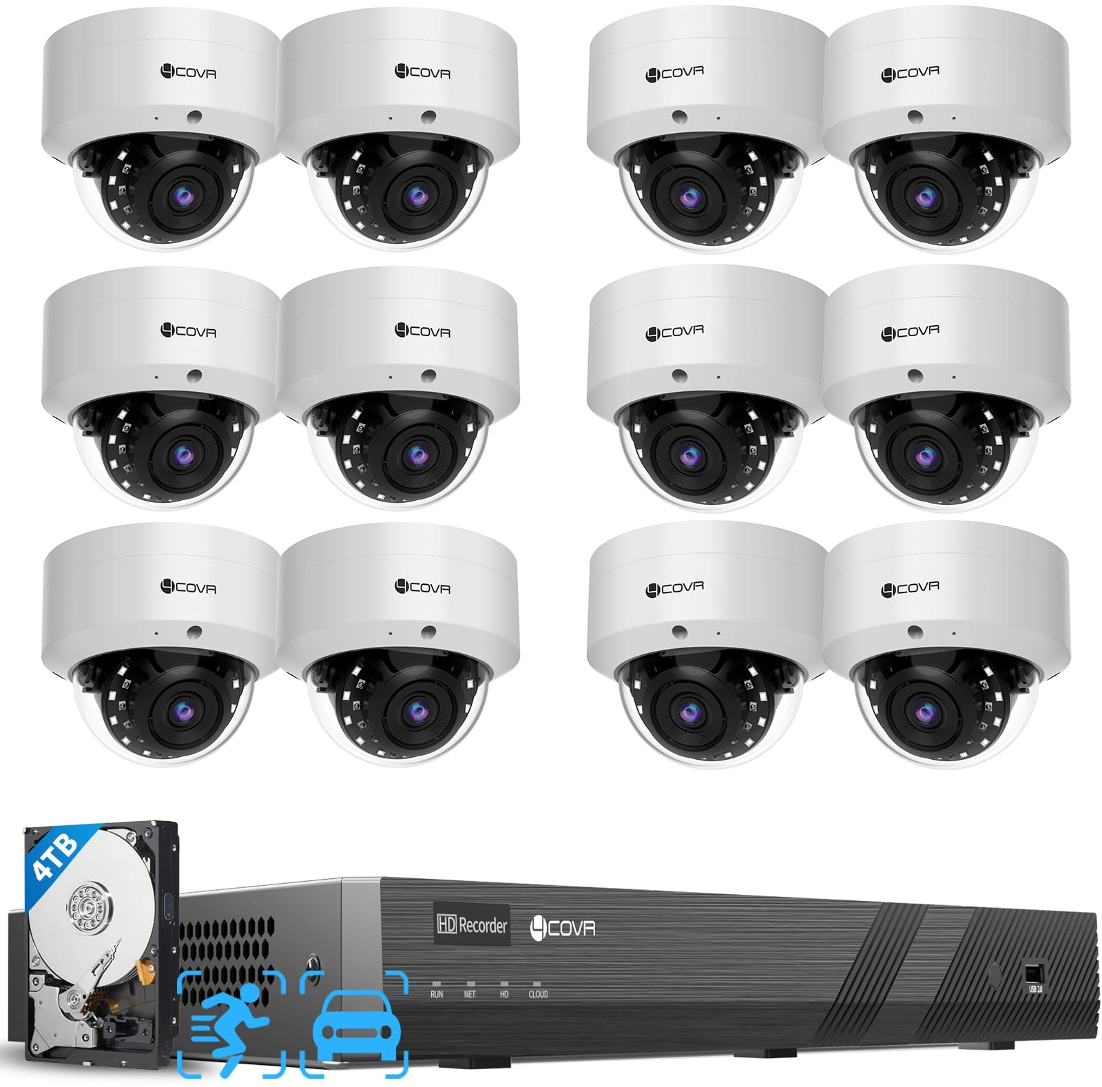 4COVR 4K PoE Security Camera System - 12 16 Channel 5MP