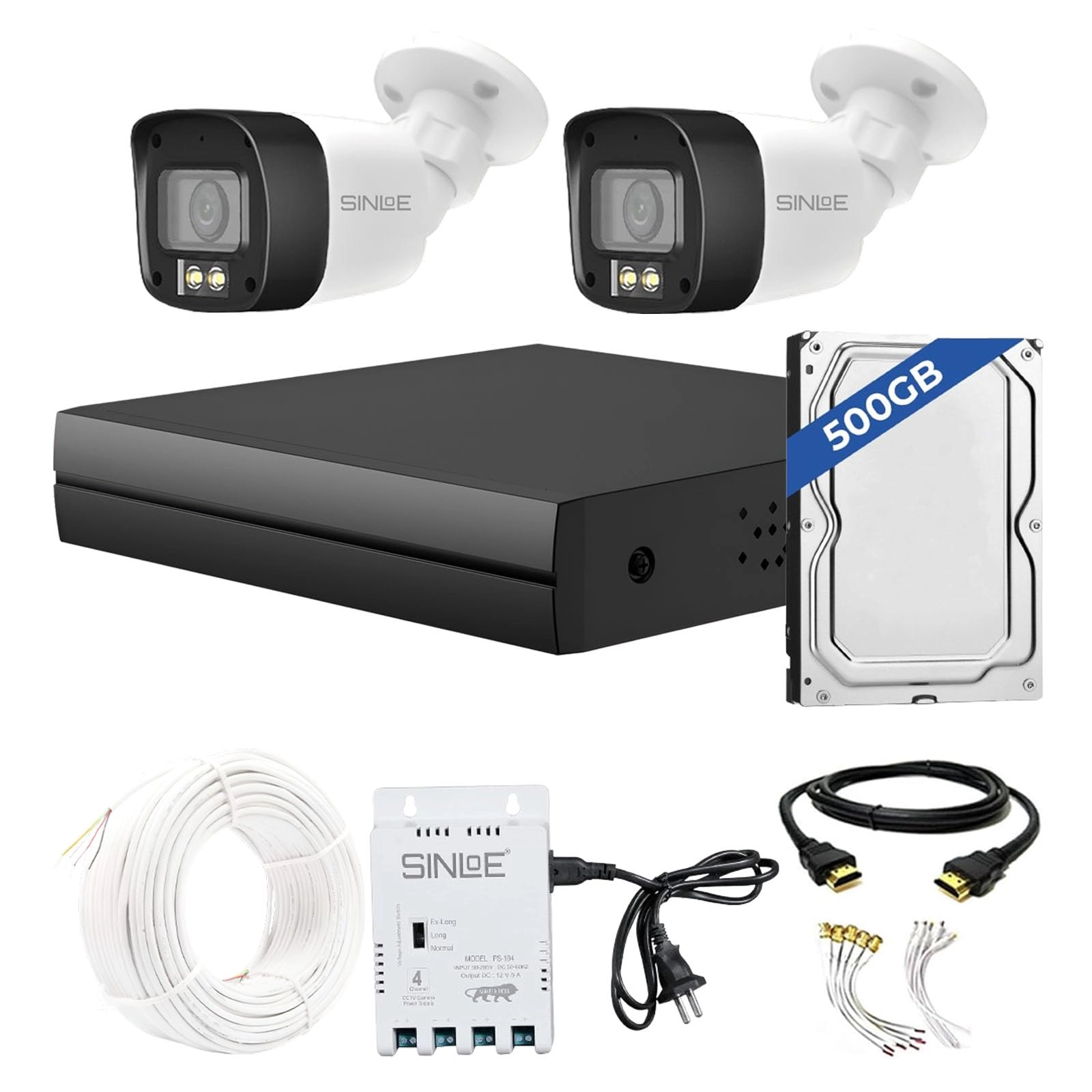 SINLOE 4CH H.265 DVR + 2MP Bullet Camera + 500GB Hard Drive