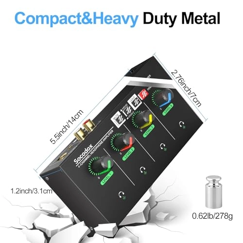 4 Channel Headphone Amplifier - 3.5mm/6.35mm/RCA Jacks 8 Headphone Output Port