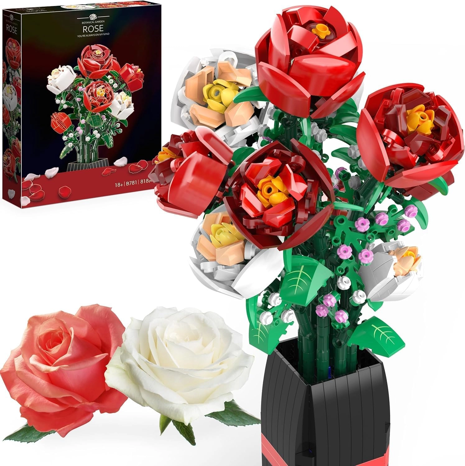 YelaJoy Bouquet Building Set (CJ-FCL-2606-Bouquet Building Set) - Artificial Roses with Vase