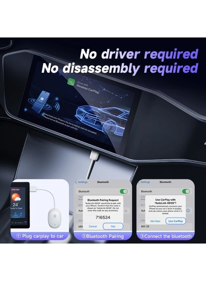 Wireless Android Auto & Apple CarPlay Adapter - Wi-Fi 6 Bluetooth 5.2