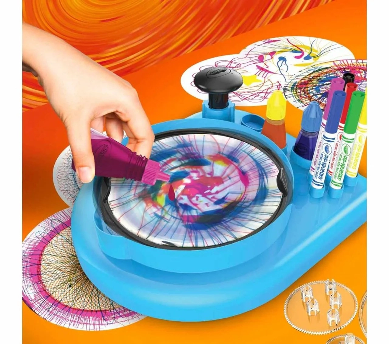 2-In-1 Spin & Spiral Art Station - 20 Paper Discs 6 Pip Squeaks Skinnies Markers
