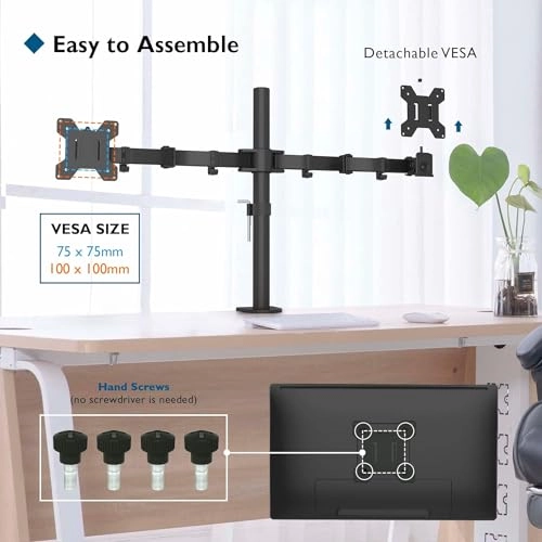Dual Monitor Desk Mount - 2 arms 13-27 inch VESA 75x75/100x100 mm