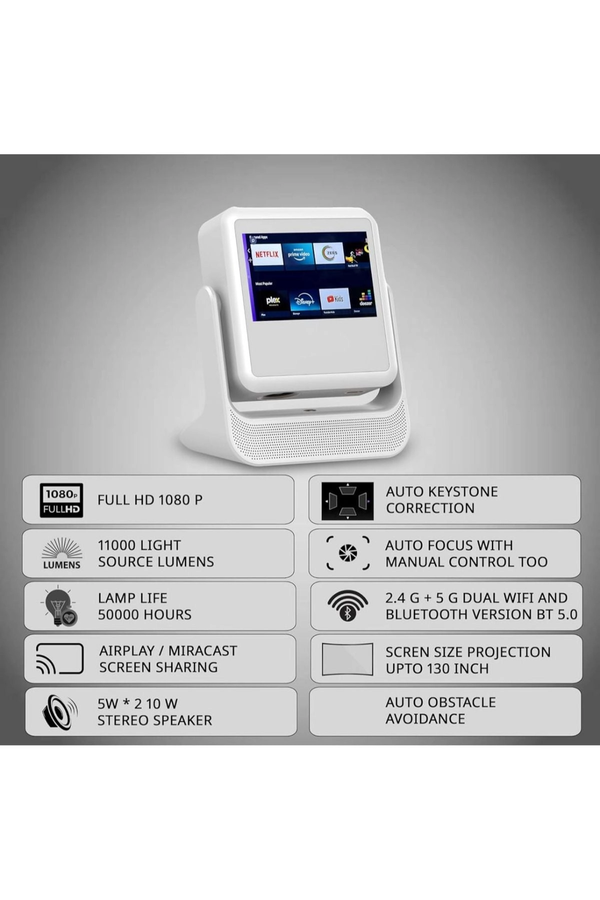 Smart Touch Screen Projector - 1080P 11000 Lumens