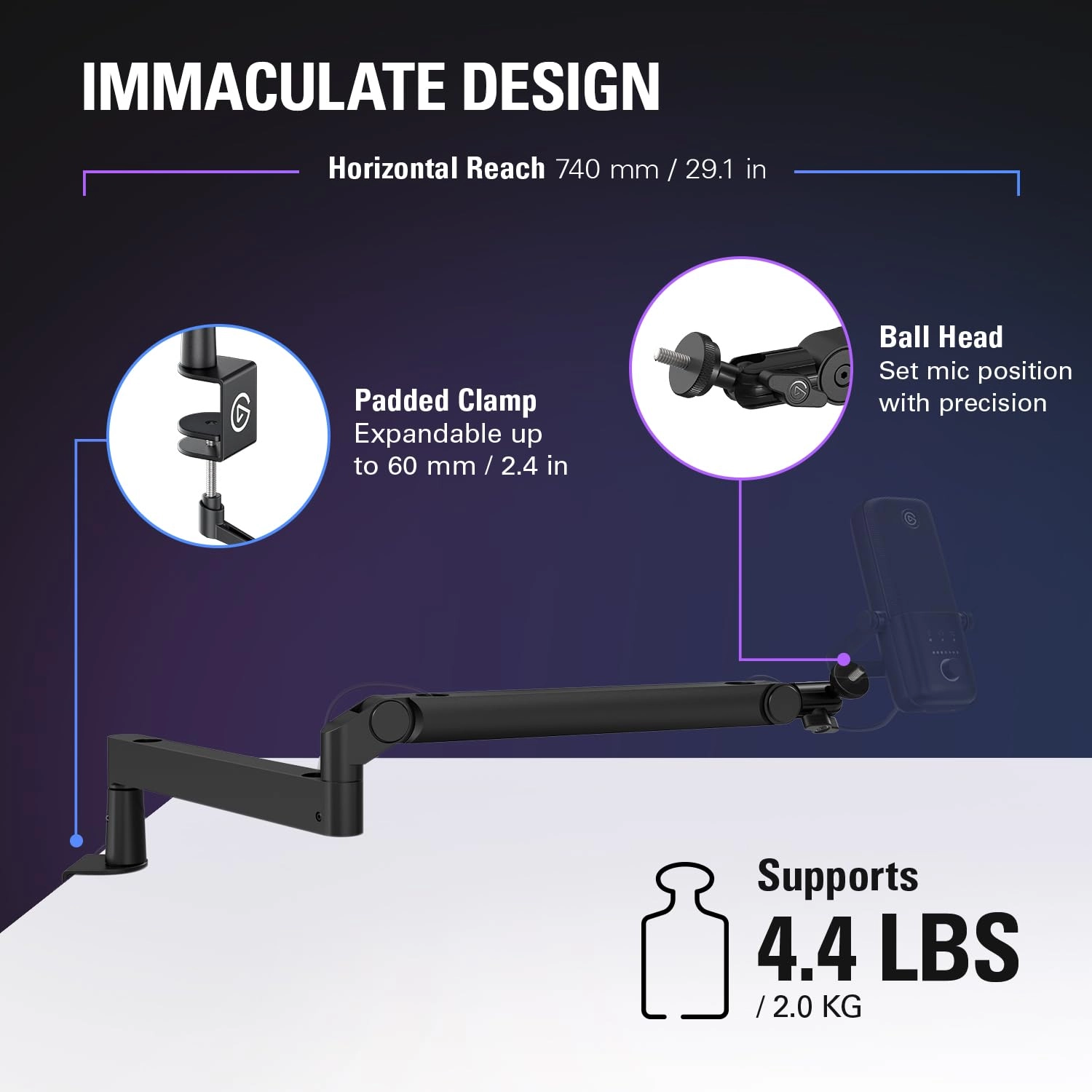 Wave Mic Arm - Low Profile Cable Channels
