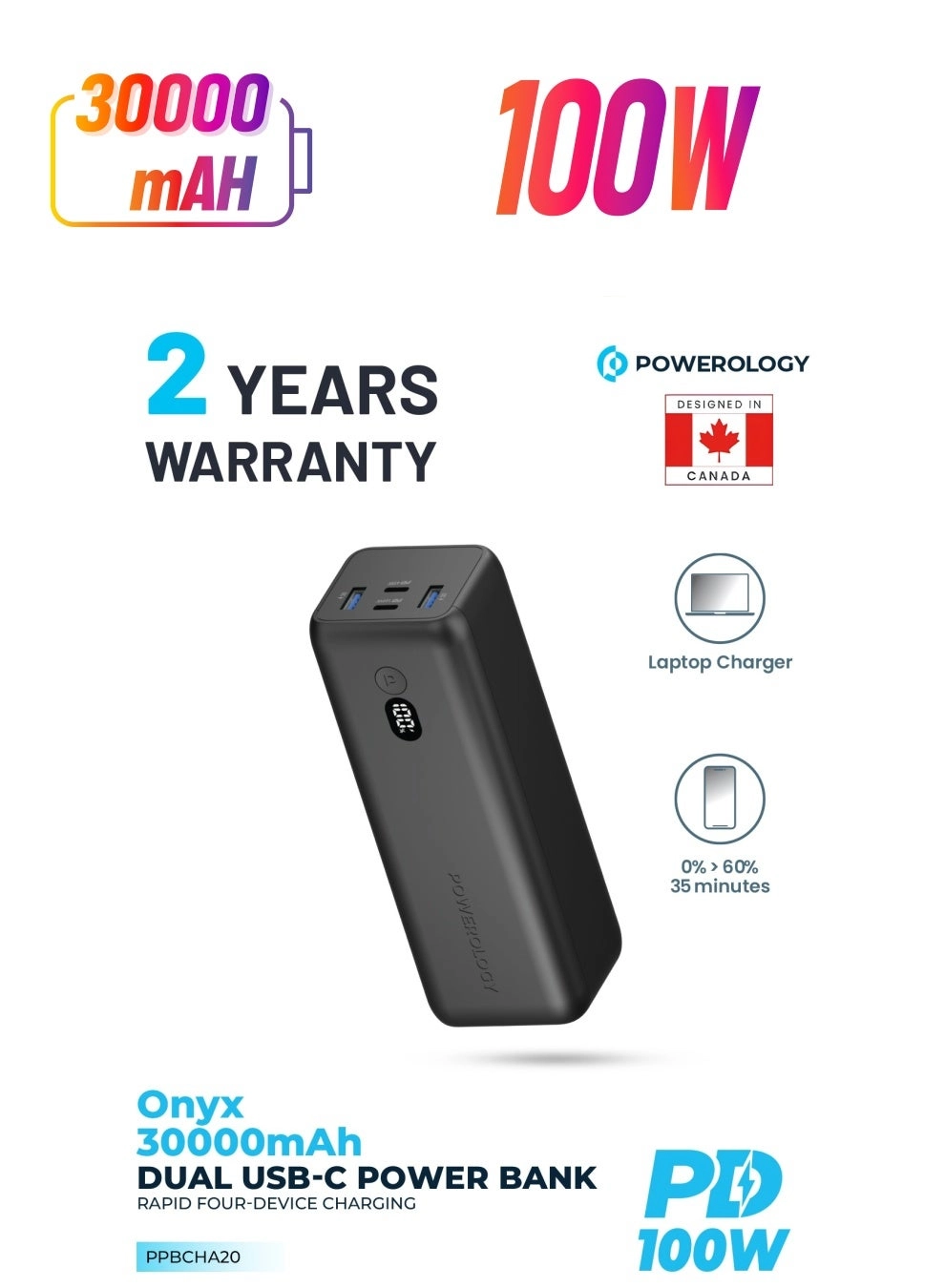 Powerology PPBCHA20 - 30000mAh 185W