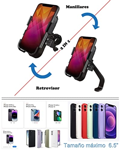 Mobile Phone Holder - 2 IN 1 Handlebar and Rearview 360º rotation