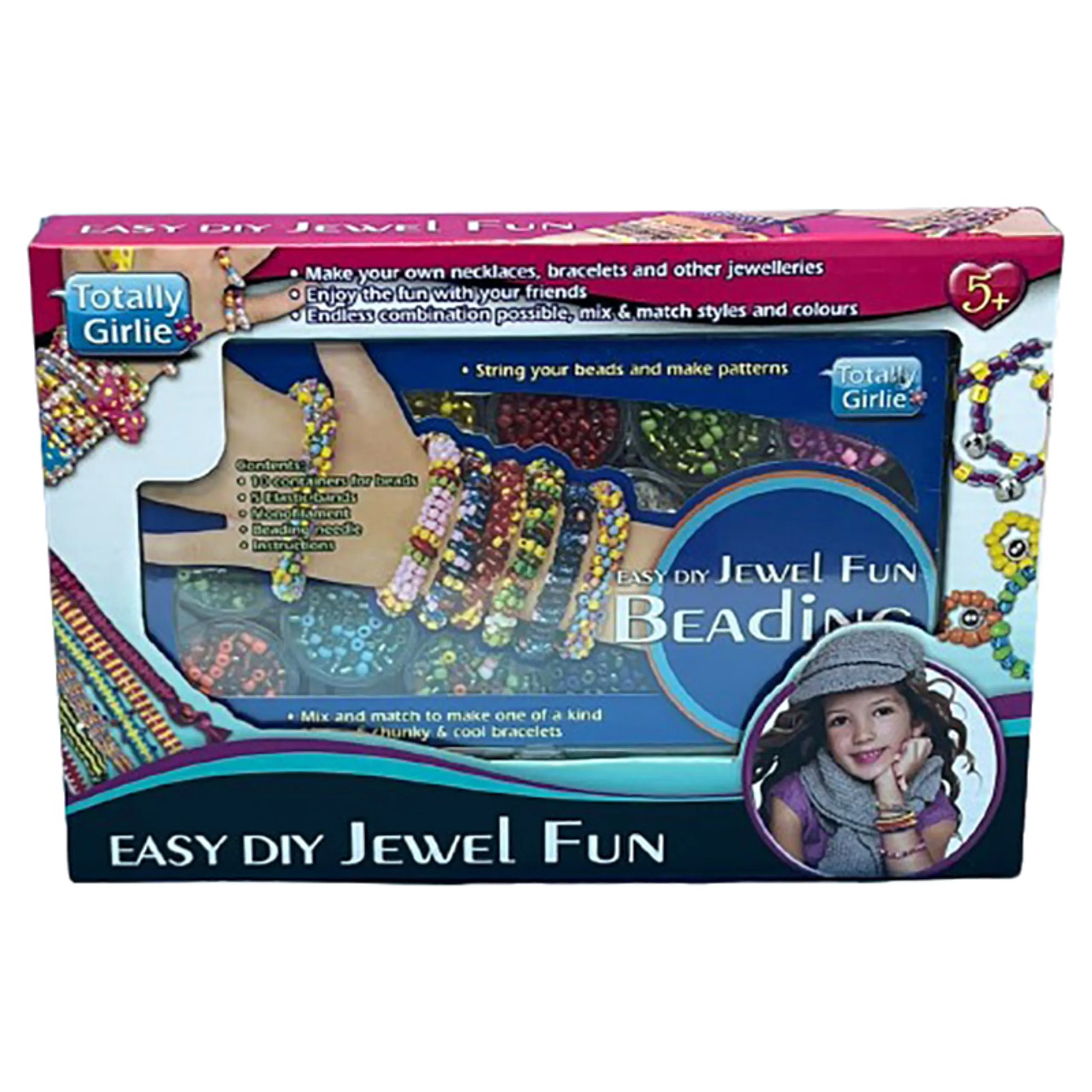 Totally Girlie Easy Jewel Fun Beading DIY Crafts Kit - 10 containers 5 elastic bands
