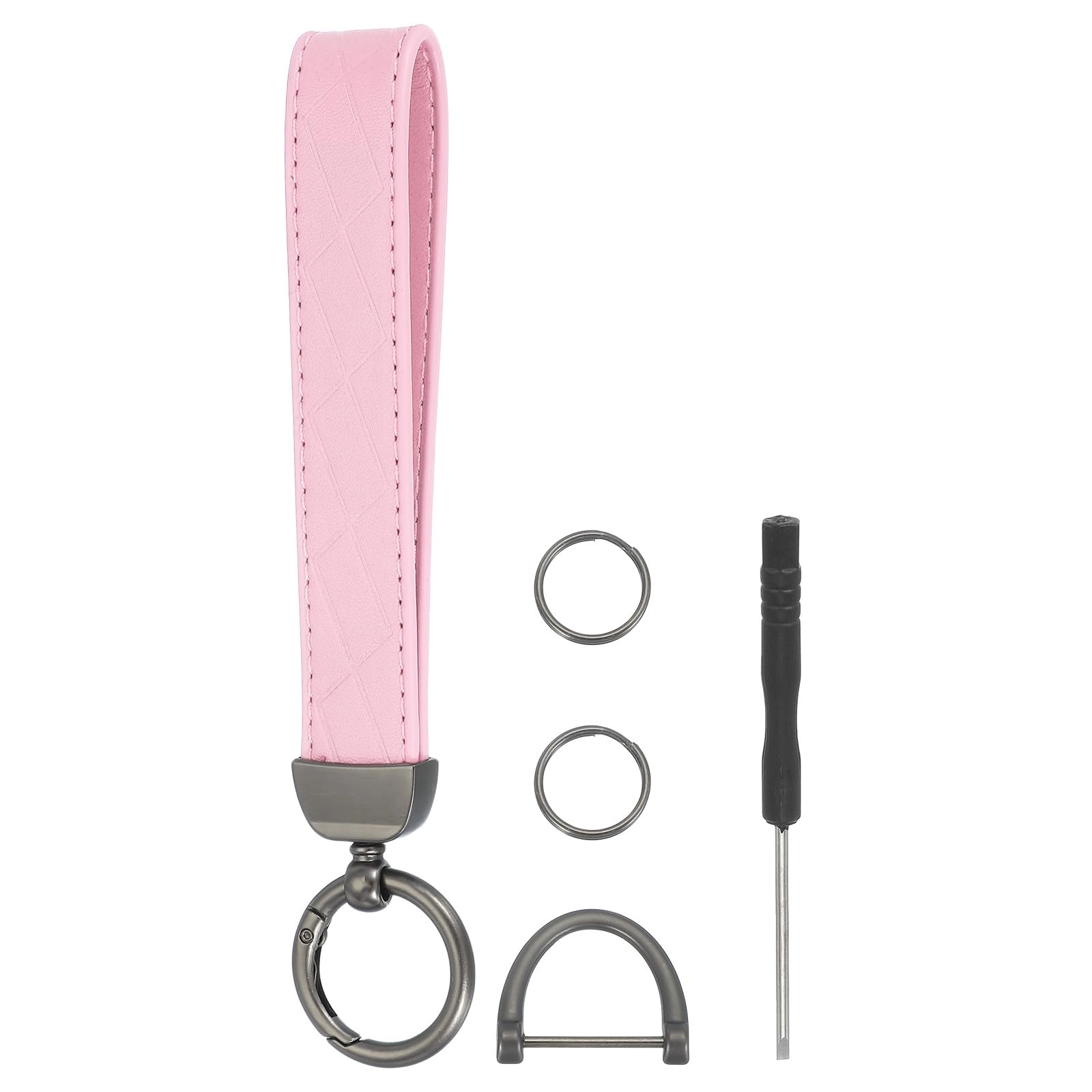 SourcingMap Leather Wristlet Keychain - 180mm Silver Tone