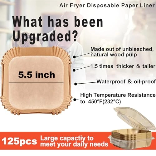 Mini Air Fryer Liners - Wood Pulp 125 piece(s)