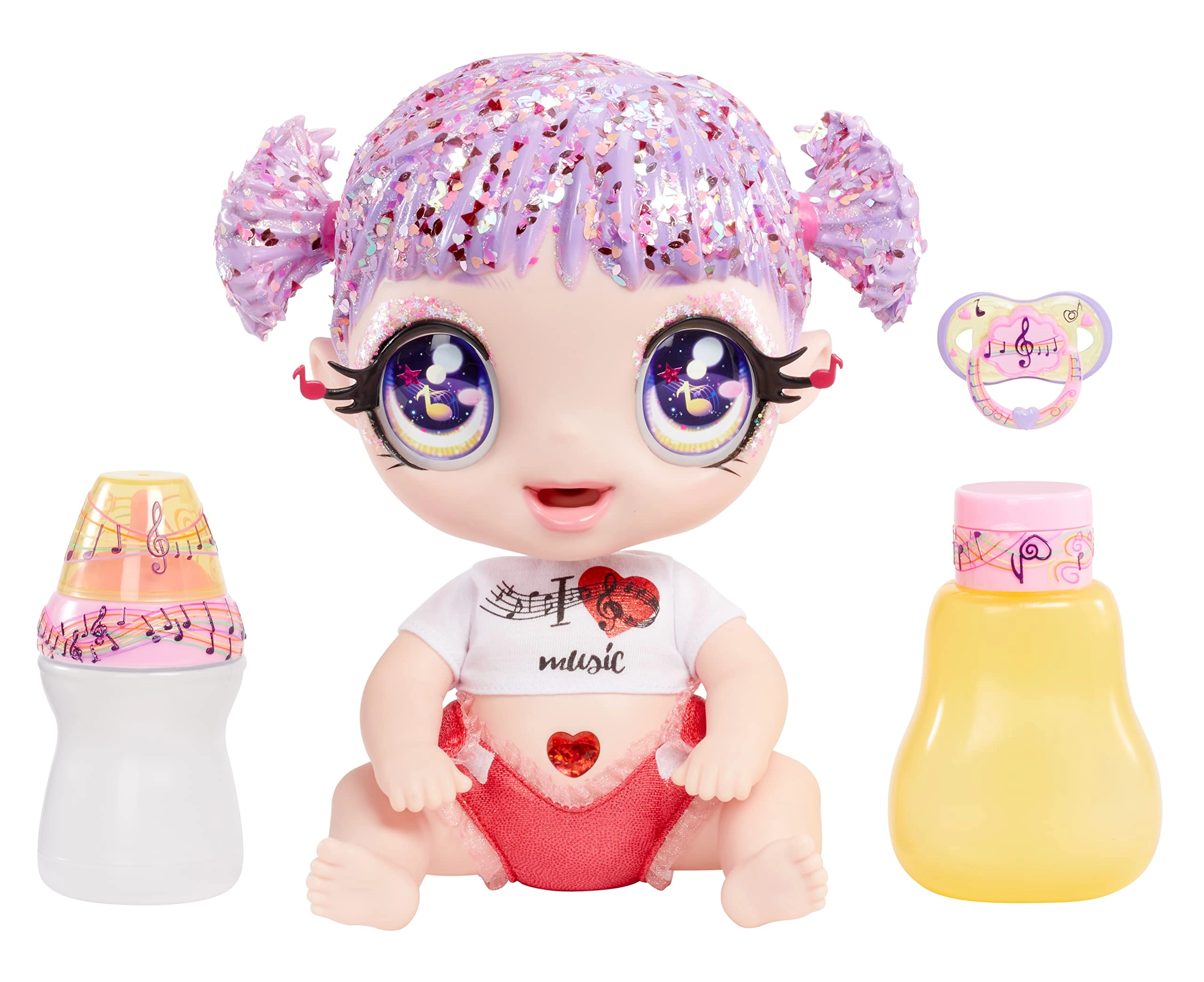 MGA Entertainment Melody Highnote Baby Doll - 11 inches 3 Magical Color Changes Lavender Glitter Hair Ages 3+