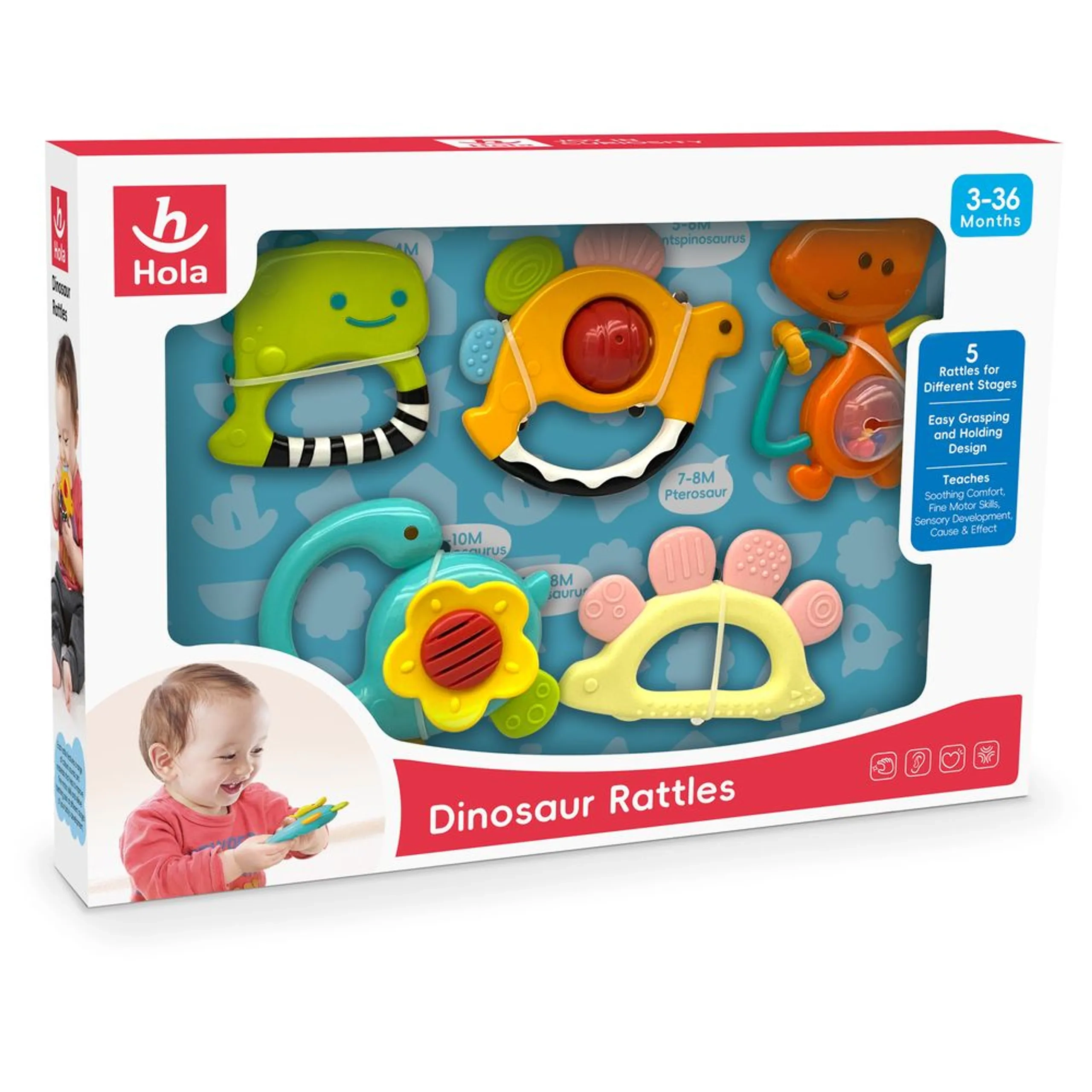 Dinosaur Rattles and Teethers - 5 Pcs 5 Stages